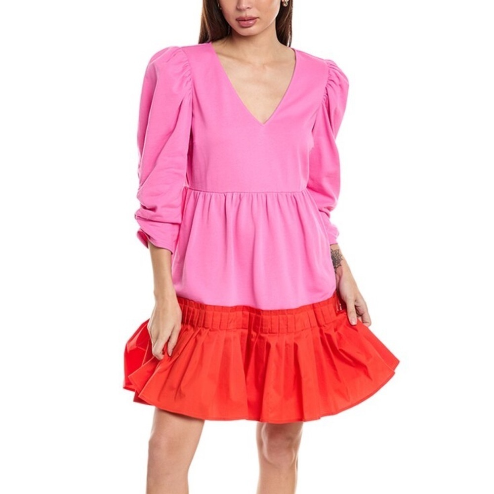 NEW Crosby by Mollie Burch Small Pink Red Dress ~ Pleated Colorful Preppy